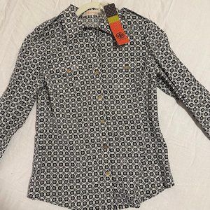 Tory Burch Printed Black & White Long Sleeve Button Up Shirt - Size 6